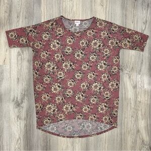 LulaRoe Irma Top Dusty Rose Floral Print Short Sleeve Tunic Shirt Size S